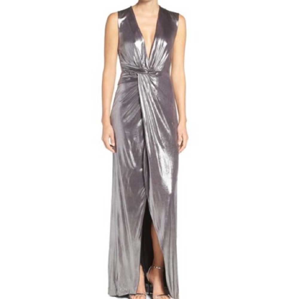 Halston Heritage gunmetal gown